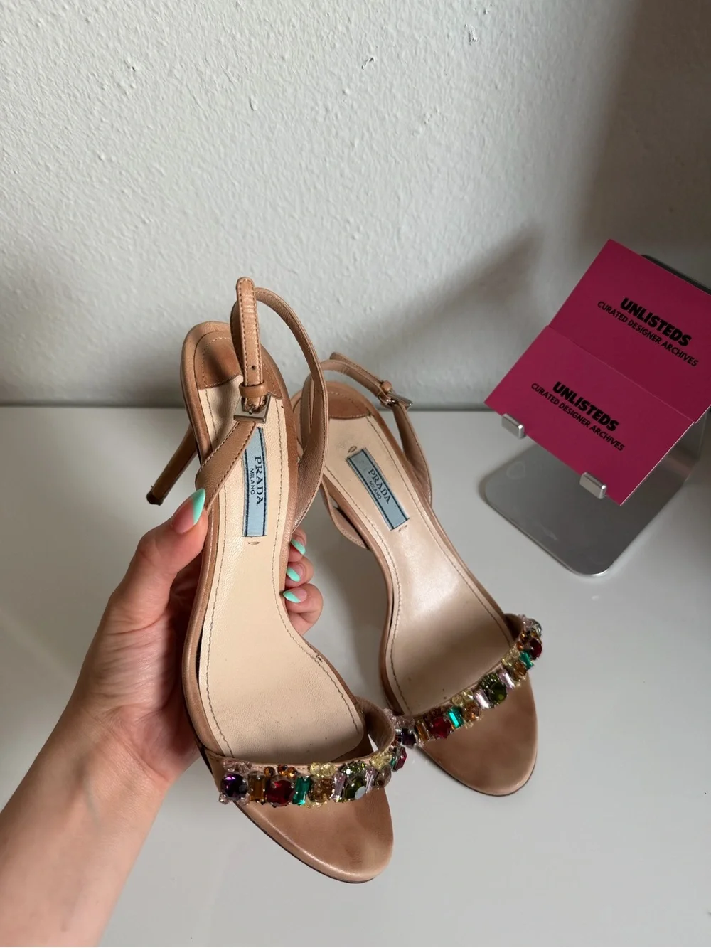 Vintage Prada Jeweled Satin Slingback Heels Size 36